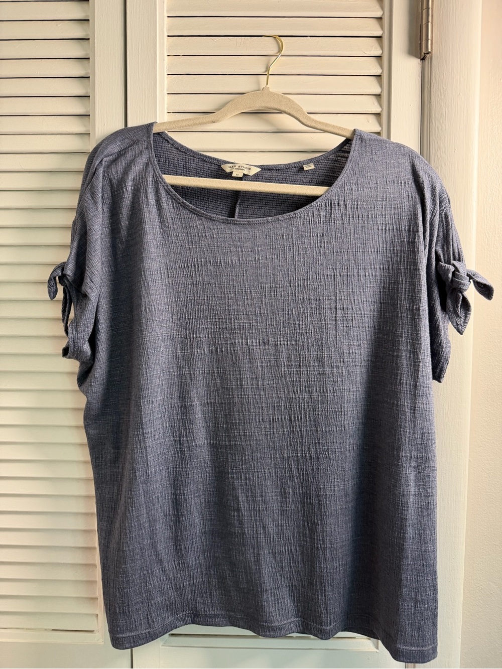 Max Studio Short Sleeve Tie-Sleeve Top in Light Blue
